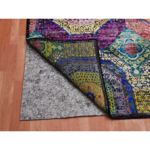 9'x12'2" Colorful, Mamluk Design, Sari Silk With Textured Wool Hand Knotted, Oriental Rug FWR451050