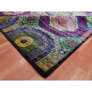9'x12'2" Colorful, Mamluk Design, Sari Silk With Textured Wool Hand Knotted, Oriental Rug FWR451050