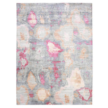 Load image into Gallery viewer, 9&#39;x12&#39;1&quot; Stone Gray with Pop of Colors, Pure Silk and Textured Wool Hand Knotted, Eclectic Design, Oriental Rug FWR451056