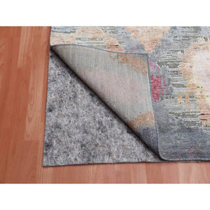9'x12'1" Stone Gray with Pop of Colors, Pure Silk and Textured Wool Hand Knotted, Eclectic Design, Oriental Rug FWR451056