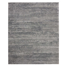 Load image into Gallery viewer, 8&#39;x10&#39;1&quot; Black and Gray, Modern Design Zero Pile, Pure Silk Hand Knotted, Oriental Rug FWR451074