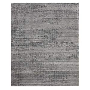 8'x10'1" Black and Gray, Modern Design Zero Pile, Pure Silk Hand Knotted, Oriental Rug FWR451074