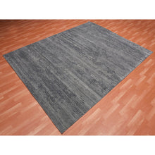 Load image into Gallery viewer, 8&#39;x10&#39;1&quot; Black and Gray, Modern Design Zero Pile, Pure Silk Hand Knotted, Oriental Rug FWR451074
