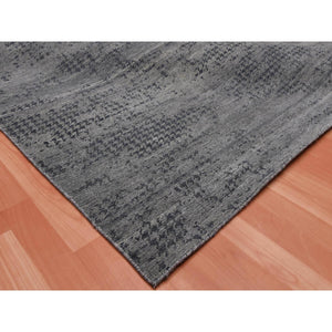 8'x10'1" Black and Gray, Modern Design Zero Pile, Pure Silk Hand Knotted, Oriental Rug FWR451074