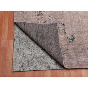 8'9"x12'2" Pink and Gray, Hand Knotted Erased Persian Design, Zero Pile Pure Silk, Oriental Rug FWR451080