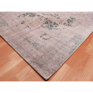8'9"x12'2" Pink and Gray, Hand Knotted Erased Persian Design, Zero Pile Pure Silk, Oriental Rug FWR451080