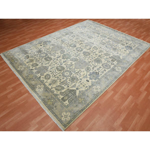 9'1"x12'1" Monochromatic Colors, 100% Pure and Real Silk Hand Knotted, Oushak with Geometric Pattern, Oriental Rug FWR451152