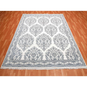8'x9'9" Ivory, Hand Knotted 100% Cotton, Agra with Mughal Flower Bouquet Design, Oriental Rug FWR451290