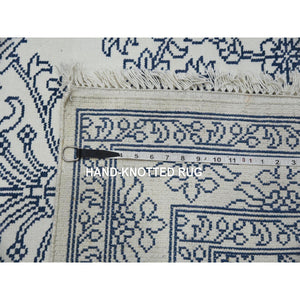 8'x9'9" Ivory, Hand Knotted 100% Cotton, Agra with Mughal Flower Bouquet Design, Oriental Rug FWR451290