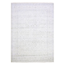 Load image into Gallery viewer, 9&#39;1&quot;x11&#39;10&quot; Ivory, Hand Knotted 100% Cotton, Agra with Mughal Flower Bouquet Trellis Design, Oriental Rug FWR451302