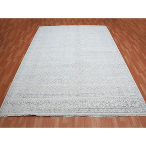 9'1"x11'10" Ivory, Hand Knotted 100% Cotton, Agra with Mughal Flower Bouquet Trellis Design, Oriental Rug FWR451302