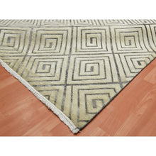 Load image into Gallery viewer, 9&#39;10&quot;x14&#39;1&quot; Ivory, Hand Knotted Modern Roman Key Design, Pure Raised Silk with Textured Oxidized Wool, Oriental Rug FWR451320