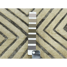 Load image into Gallery viewer, 9&#39;10&quot;x14&#39;1&quot; Ivory, Hand Knotted Modern Roman Key Design, Pure Raised Silk with Textured Oxidized Wool, Oriental Rug FWR451320
