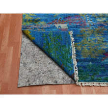 Load image into Gallery viewer, 8&#39;8&quot;x11&#39;9&quot; Denim Blue, Modern Scenery Design, Hand Knotted, 100% Sari Silk, Oriental Rug FWR451344