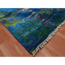 Load image into Gallery viewer, 8&#39;8&quot;x11&#39;9&quot; Denim Blue, Modern Scenery Design, Hand Knotted, 100% Sari Silk, Oriental Rug FWR451344