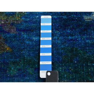 8'8"x11'9" Denim Blue, Modern Scenery Design, Hand Knotted, 100% Sari Silk, Oriental Rug FWR451344