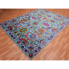 Load image into Gallery viewer, 9&#39;x12&#39;2&quot; Light Blue, Colorful Sickle Leaf 17th Century Design, Sari Silk and Wool Hand Knotted, Oriental Rug FWR451470