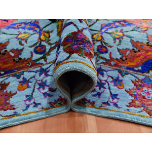 9'x12'2" Light Blue, Colorful Sickle Leaf 17th Century Design, Sari Silk and Wool Hand Knotted, Oriental Rug FWR451470