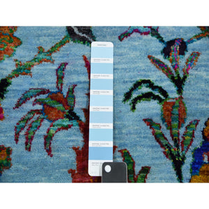 9'x12'2" Light Blue, Colorful Sickle Leaf 17th Century Design, Sari Silk and Wool Hand Knotted, Oriental Rug FWR451470