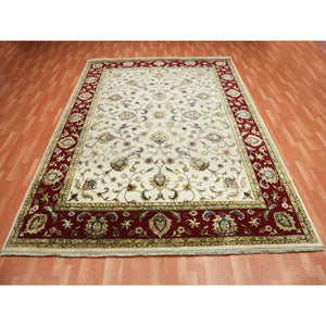 9'x12'3" Ivory, Thick and Plush Wool and Silk, Hand Knotted Rajasthan with All Over Leaf Design, Oriental Rug FWR451584