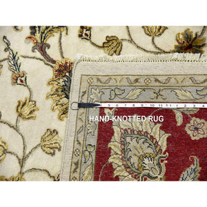 9'x12'3" Ivory, Thick and Plush Wool and Silk, Hand Knotted Rajasthan with All Over Leaf Design, Oriental Rug FWR451584