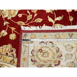 9'x12' Burgundy Red, Rajasthan All Over Leaf Design Thick and Plush, Wool and Silk Hand Knotted, Oriental Rug FWR451590