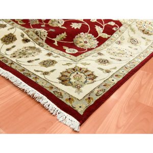 8'x10' Burgundy Red, Thick and Plush Wool and Silk, Hand Knotted Rajasthan All Over Leaf Design, Oriental Rug FWR451620