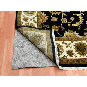 8'2"x10'2" Midnight Black Wool and Silk Hand Knotted, Rajasthan Design Thick and Plush, Oriental Rug FWR451626
