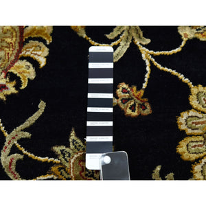 8'2"x10'2" Midnight Black Wool and Silk Hand Knotted, Rajasthan Design Thick and Plush, Oriental Rug FWR451626