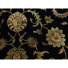 Load image into Gallery viewer, 8&#39;2&quot;x10&#39;2&quot; Midnight Black Wool and Silk Hand Knotted, Rajasthan Design Thick and Plush, Oriental Rug FWR451626
