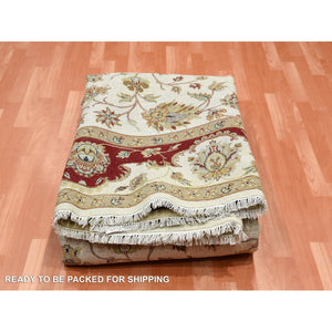 8'1"x10' Ivory, Rajasthan with All Over Leaf Design Thick and Plush, Wool and Silk Hand Knotted, Oriental Rug FWR451632