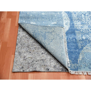 10'2"x10'2" Sky Blue, Hand Knotted Jewellery Design with Soft Colors, Wool and Pure Silk, Square Oriental Rug FWR451746