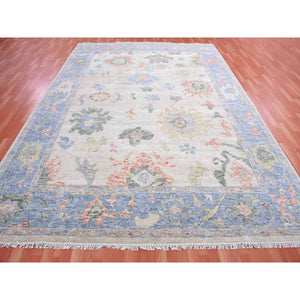 9'x12'3" Pink Gray and Cornflower Blue, Oushak re imagined, Natural Wool, Hand Knotted, Soft and Lush Pile, Natural Dyes Oriental Rug FWR451824