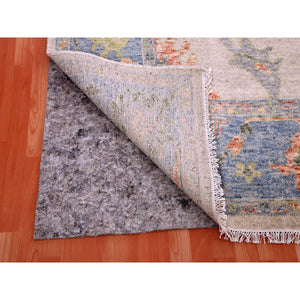 9'x12'3" Pink Gray and Cornflower Blue, Oushak re imagined, Natural Wool, Hand Knotted, Soft and Lush Pile, Natural Dyes Oriental Rug FWR451824