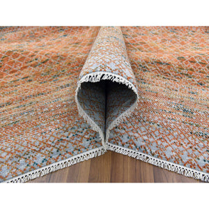 9'10"x13'10" Orange, Hand Knotted Modern Chiaroscuro Collection, Thick and Plush Pure Wool, Oriental Rug FWR475008