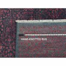 Load image into Gallery viewer, 8&#39;x9&#39;9&quot; Dark Green with Pop of Red, Obscured, Tone on Tone Mamluk Design, Wool and Silk Hand Knotted, Oriental Rug FWR475638