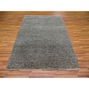 5'2"x7' Medium Gray, Natural Undyed Wool, Hand Knotted, Modern Grass Design, Oriental Rug FWR476868