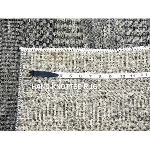 4'2"x6' Medium Gray, Modern Grass Design, Natural Undyed Wool, Hand Knotted, Oriental Rug FWR476874