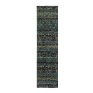 2'6"x9'10" Rust Brown, Kohinoor Herat Small Geometric Repetitive Design, 100% Plush Wool, Hand Knotted, Runner Oriental Rug FWR476916
