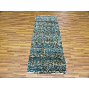 2'6"x6'2" Yale Blue, Hand Knotted, Kohinoor Herat Small Geometric Repetitive Design, 100% Plush Wool, Runner Oriental Rug FWR476982
