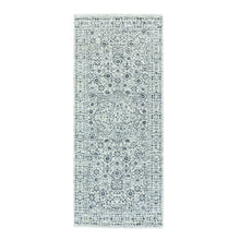 Load image into Gallery viewer, 2&#39;6&quot;x6&#39; Ghost White, Tone on Tone Design, Undyed 100% Wool, Hand Knotted, Mamluk Dynasty, Runner Oriental Rug FWR477006