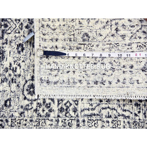 2'6"x6' Ghost White, Tone on Tone Design, Undyed 100% Wool, Hand Knotted, Mamluk Dynasty, Runner Oriental Rug FWR477006