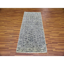 Load image into Gallery viewer, 2&#39;7&quot;x6&#39; Ghost White, Mamluk Dynasty, Tone on Tone Design, Undyed 100% Wool, Hand Knotted, Runner Oriental Rug FWR477012