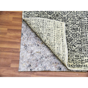 2'7"x6' Ghost White, Mamluk Dynasty, Tone on Tone Design, Undyed 100% Wool, Hand Knotted, Runner Oriental Rug FWR477012