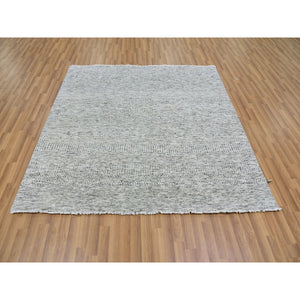 6'x6' Cloud Gray, Natural Undyed Wool, Modern Grass Design, Hand Knotted, Tone on Tone, Square Oriental Rug FWR477108