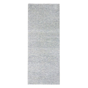 4'x10'1" Silver Gray, 100% Undyed Wool, Tone on Tone, Modern Grass Design, Hand Knotted, Wide Runner Oriental Rug FWR477132