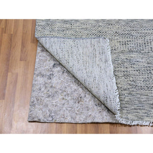 4'x10'1" Silver Gray, 100% Undyed Wool, Tone on Tone, Modern Grass Design, Hand Knotted, Wide Runner Oriental Rug FWR477132
