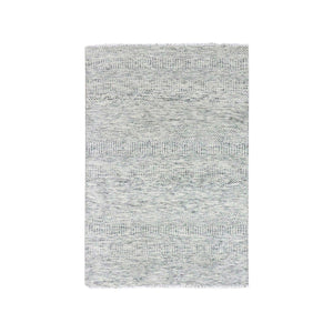 4'x6'4" Platinum Gray, Pure Undyed Wool, Hand Knotted, Tone on Tone, Modern Grass Design, Oriental RugSh79523 FWR477138