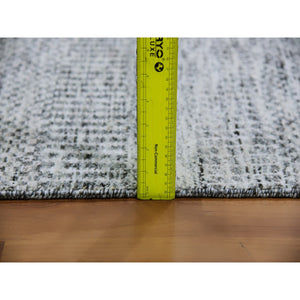 4'x6'4" Platinum Gray, Pure Undyed Wool, Hand Knotted, Tone on Tone, Modern Grass Design, Oriental RugSh79523 FWR477138