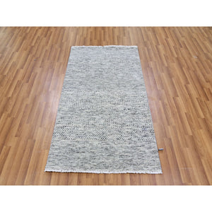 3'x5'1" Gainsboro Gray, Modern Tone on Tone Grass Design, Hand Knotted, Undyed Organic Wool, Oriental Rug FWR477144